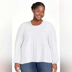 Terra & Sky Women's White Smocked Peplum Top Size 20/22